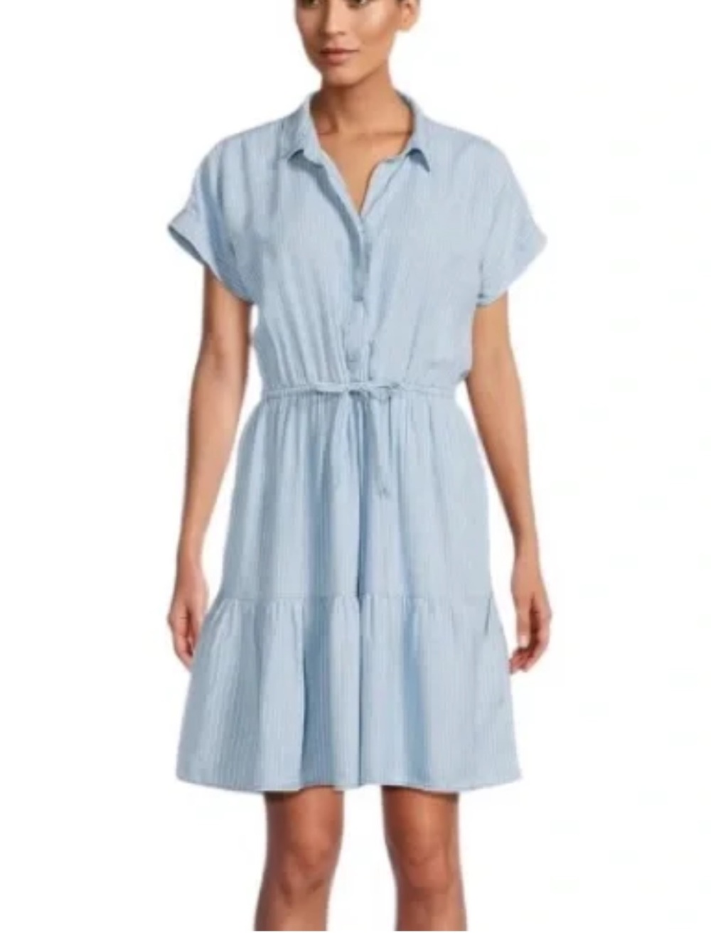 beachlunchlounge Light Blue Striped Tie-Waist Shirt Dress